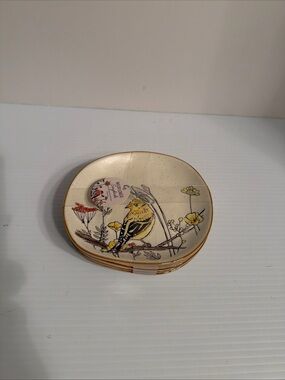 Blue Sky Clayworks Wildflower Songbirds Ceramic Round Decorative Plate Set Of 4